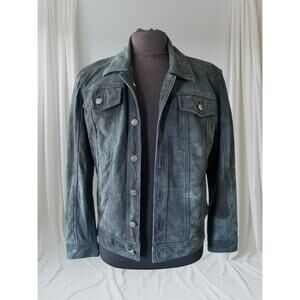 Men's Vintage Black Suede Trucker Jacket, Small